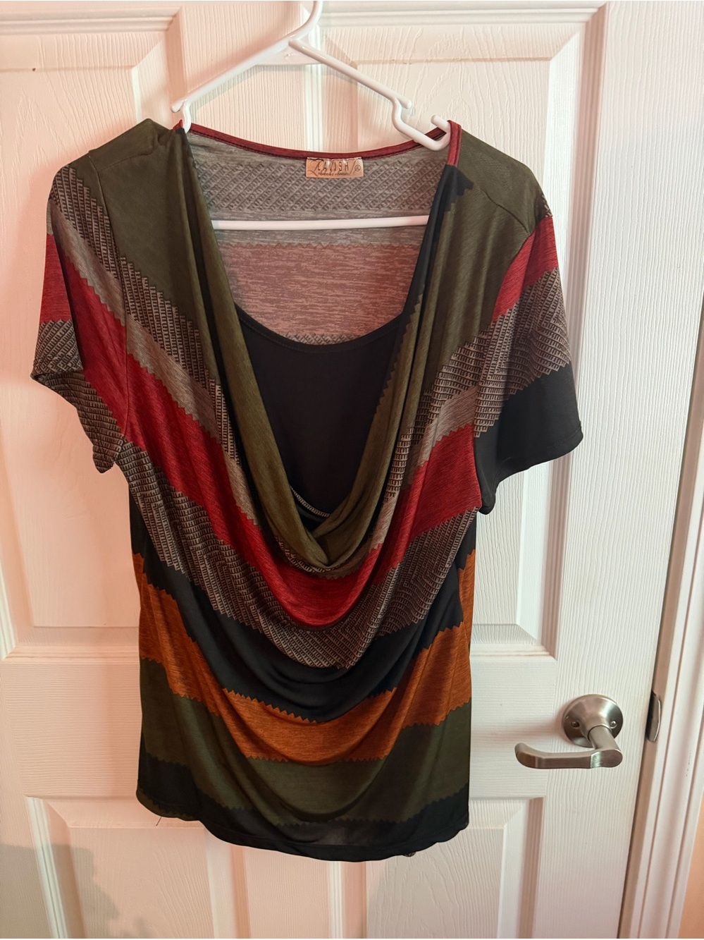 Lavish Draped Cowl Neck Sweater in Olive, Rust & Black